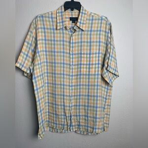 Scott Barber Men Size Large 100% Line Short‎ Sleeve Button Down Shirt Yellow